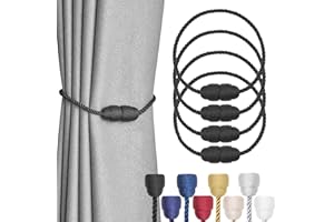 Pretty Jolly 4 Pack Strong Magnetic Curtain Tiebacks Handmade Weave Side Rope Curtain Holdbacks Unique & Elegant Decorative Curtain Drape Tie Backs for Home & Office Window Drapery (Black)