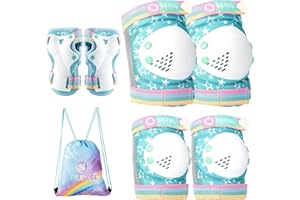 GENERIC SULIFEEL Rainbow Unicorn Knee Pads for Kids Roller Skating Knee Elbow Pads with Drawstring Bag Wrist Guards Adjustable Protective Gear Set for Girls Boys Bike Cycling Skateboard Scooter