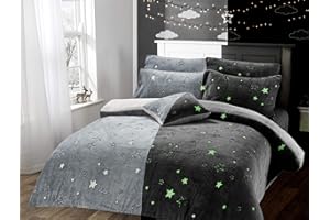 Olivia Rocco Glow In The Dark Teddy - Juego de funda de edredón suave y cálido para niños, diseño de estrellas, color gris