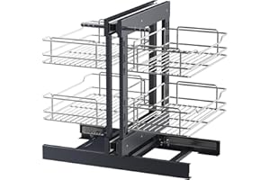 YUANNY Organizer estraibile per armadietto ad angolo cieco da cucina, Armadio da cucina allungabile, 800MM, con 4 Cestelli,chiusura morbida, montaggio a pavimento, apertura sinistra e destra