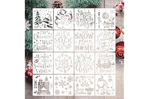 Lynixtrade 16pcs Christmas Stencils for Crafts Reusable Large Christmas Stencils Plastic Snowman Drawing Art Craft Stencil for Painting on Wood Canvas, DIY Art Card, Window, Wall, Door Hanger Wreath