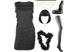 ILOVEFANCYDRESS – Disfraz de Disfraz de charlestón para 1920 's Fringe Vestido en Color Negro Rosa o Rojo con Plumas Diadema de Lentejuelas 20' s Fundas
