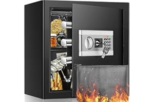 VIHBRAI Caja fuerte de 34 litros, resistente al fuego, resistente al agua, con cerradura de combinación, llave electrónica de emergencia, cerradura triple, caja fuerte de pared para joyas, dinero en efectivo