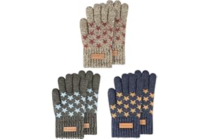 TAGVO 3 Pairs Children's Winter Magic Gloves, Thermal Windproof Knitted Gloves with Fleece Lining, Wool Gloves, Winter Gloves, Outdoor for 3-5 Years, Boys, Skiing, Cycling, Running, Hiking, Brown +