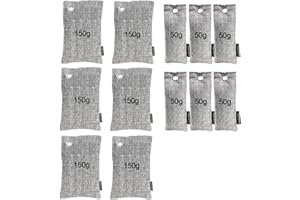 Fonday - Paquete de 12 bolsas desodorizantes de carbón de bambú (50 g x 6 + 150 g x 6), eliminador de olores y purificador de aire para bolsa de gimnasio, zapatos, coche, armario de mascotas