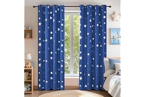 Deconovo Stars Foil Printed Thermal Insulated Curtains Eyelet Blackout Curtains for Kids Bedroom 46 x 54 Inch Blue 1 Pair
