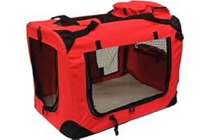 MOOL Lightweight Fabric Pet Carrier Crate with Reversible Mat and Removable Bag, Red