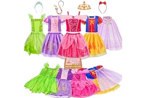 MELAND Princess Costumes for Girls, 4 Sets of Princess Dress up for Girls, Fancy Role Play Toys for 3 to 8 Year Old Girl Birthday Christmas Gifts