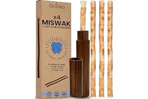 ORINKO 4 palos de Siwak + 1 funda de madera - Miswak cepillo de dientes natural, ecológico y vegano - cuidado de la boca tradicional y blanqueamiento dental