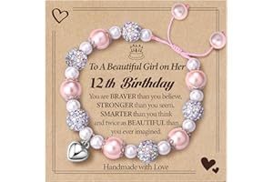 CASSIECA Birthday Gifts for 3-16 Year Old Girls, Pink Pearl & CZ Ball Bracelets Adjustable with Heart Charms for 3-16 Year Old Girl Gifts, Girls Gifts Age 3-16 for Daughter Niece (Gift Box Given)