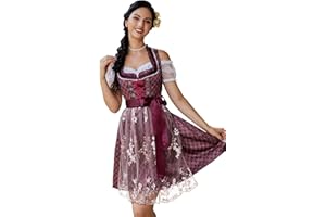 KOJOOIN Femme Robe Dirndl de Bavière Oktoberfest Set Dirndl Blouse et Tablier - Robe Dirndl 3 Pièces Bluse Manches Courtes Bavarois Vêtements