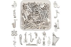 FASHEWELRY 90 ciondoli tibetani in argento anticato a forma di strumento musicale, per la creazione di bracciali, collane e gioielli, Metallo