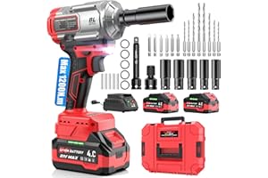 XIAZIR Cordless Impact Wrench 1200Nm, Impact Driver & Impact Drill 1/2" Brushless Power Tool with 2×4.0Ah Batteries, 5 Sockets, 8 Drill Bits, 5 Driver Bits, Extension Bar & Adapter for Car, Van & DIY