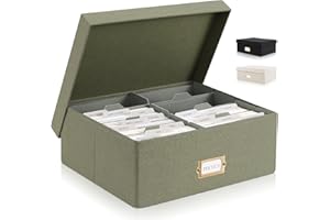 ZICOTO Decorative Photo Storage Box - Sturdy Linen Photo Organizer with Dividers is Perfect to Store Up to 1700 Pictures and 4x6 Photos - Portable Scrapbook Storage Containers with Lid