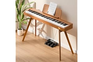 TERENCE Piano Numérique 88 Touches Lestées ave Support Haut-parleurs Stéréo 20W Triple Pédale Enregistrement Vidéo MIDI Audio Bluetooth Support d'Application Finition en Bois Élégante