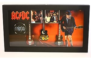 ROCK GUITAR MINIATURES RGM8801 Angus Young Miniature Guitar Collection includes three mounted replica miniature guitars bass drum in a shadowbox frame. A delightful gift for any ACDC fan