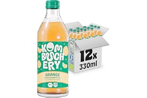 ‎KOMBUCHERY KOMBUCHERY® Orange Raw Kombucha BIO | 12 x 330ml Glasflaschen | Fermentierter Tee mit lebenden Darm-Kulturen | Zuckerarm & Kalorienarm | Unpasteurisiert, Vegan, Nachhaltig, Testsieger