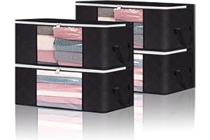 Vieshful 4 Piezas Bolsa de Almacenamiento de Ropa, Organizador de Armario Plegable Transpirable con Asa Reforzada para Edredones, Mantas, Ropa de Cama,Nero