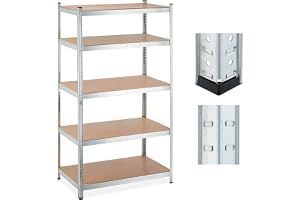 Relaxdays hyllplan för tung trafik, HBD: 180x100x60 cm, silver | lastkapacitet: 1250 kg, 5 hyllplan, plug-in, källare, garage, stål