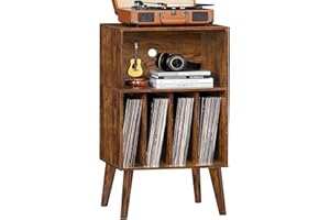LELELINKY Soporte para Tocadiscos, Soporte para Tocadiscos con Capacidad para hasta 160 álbumes, Soporte de Vinilo para Mesa con Patas de Madera, Color marrón
