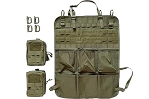 PANGOLINTIGER Taktischer Autositz Organizer - 46x60cm taktische Sitzrücken-Organizer mit 6 Taschen & MOLLE-System , 2 Abnehmbare Taktische Gürteltasche, 4 D-Haken - Ideal für Camping, Reisen & Outdoor (Olivgrün)