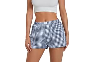 LERRITA Femmes Y2K Short à Carreaux avec Taille élastique Patte de Boutonnage Devant Lounge Shorts en Lin Élastique Shorts décontractés Loisirs Pantalons Courts Boxers Vichy Été Pyjamashorts Streetwear