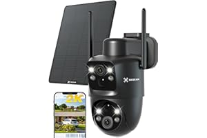 COCOCAM 2K Dual Lens Security Cameras Wireless Outdoor, kamera WiFi 2.4G, Bateria 10000 mAh, Panel Słoneczny 6 W, Dual PIR i AI Human Detection, Color Night Vision, 355 P 90°T, Szyfrowanie AES 128