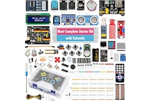 IKKLE Kit de Inicio Más Completo para UNO R3 Proyecto con Tutorial y UNO Placa Compatible con Arduino IDE con Módulo de Fuente de Alimentación, Sensores, Resistencias, Placa de Expansión (63 Artículos)