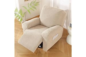 WWQQKJ Copripoltrona Relax Reclinabile, Copripoltrona Elettrica Reclinabile Elasticizzato con Tasche Universale Copri Poltrona Elettrica Reclinabile con Braccioli(Beige,1 Posto)
