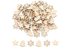 JJUNW Holzsterne Streudeko, 100Stück Streudeko Weihnachten holz, 15mm Gemischt Streudeko Schneeflocken Tischdeko Weihnachten Holz Sterne zum Basteln für Handwerk Making DIY Hochzeitsdeko Tis(Gemischt)