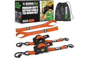 Rhino USA Cinghie di ancoraggio a cricchetto retrattili: resistenza alla rottura massima di 540 kg, include (2) cinghie di ancoraggio retrattili automatiche da 2,5 cm x 3 m con manici imbottiti.
