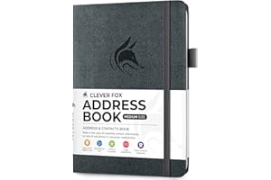 Clever Fox Address Book with alphabetic tabs - PU Leather Telephone and Address Book for Keeping Contacts Safe, Contact Organizer Journal, Medium Size (13.5 x 19cm) Hardcover, Silver Black