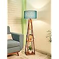 Crosscut Furniture Wooden Floor Lamp with Shelf (Royal Blue). LED Bulb Included- Diwali Decoration Items