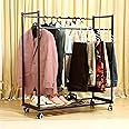 D&V ENGINEERING - Creative in Innovation Heavy Duty Cloth Hanger Rack With Wheel, Garment and Drying Rack for Hanging Cloths, Home Shelf (Black, Iron), 38x102x112 CM
