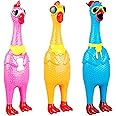 3pc Silly Screaming Chicken Set - Tactile Squeaky Chicken Squeeze Toy for Fun and Entertainment - Rubber Chickens That Squeak Screaming Chicken Toy Value Pack