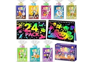 LIKYMO Party Bag Fillers for Kids - 24 Pack Halloween Rainbow Scratch Notebook Party Bag Fillers for Kids Scratch Arts Crafts for 4-12 Years Old Girls Boys Halloween Classroom Gifts