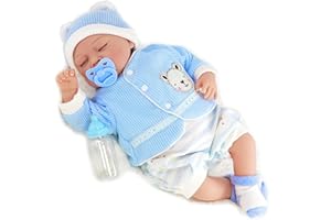 The Magic Toy Shop Bibi Doll - 20" Realistic Reborn Handmade Sleeping or Open Eyes Baby Girl/Boy Doll with Dummy & Feeding Bottle (Sleeping Boy)