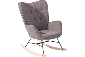 ‎MEUBLE COSY MEUBLE COSY Schaukelstuhl Schaukelsessel Relaxstuhl Sessel mit Armlehnen und gepolsterter Sitzfläche für Wohnzimmer Schlafzimmer, Metallgestell und Holzsockel, Stoff, Grau, Holz, 66x84x97 cm