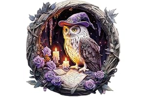 KAAYEE Holzpuzzle Erwachsene, Hexenkauz Katze Holz Puzzle Erwachsene,Unregelmäßige Einzigartige Puzzle,Einzigartige TierföRmige Holzpuzzles, mit Geschenkbox aus Holz(34 x 33.2 cm, L)