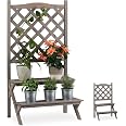 Jardinière Brise Vue Étagère à Fleurs Avec Treillis - Support Plantes Grimpantes - 200 X 70 X 40 Cm - Noir - Relaxdays Décoration Extérieur Noir