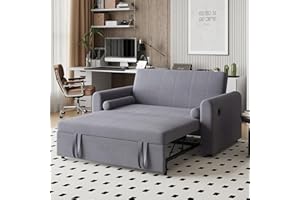 Hadibio 2 Seater Sofa Bed, 3 in 1 Convertible Sleeper Bed with USB & Type-C Ports, Pull Out Double Sofa Bed with Adjustable Backrest, Full Size Fabric Couch Bed for Living Room/Apartment, Dark Grey