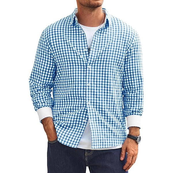 COOFANDY Overhemd voor heren, lange mouwen, klederdrachthemd, wit