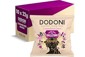 Dodoni Cheese Thins Snacks Baked Halloumi Cheese, Caramelised Onion, Gluten Free Snack, All Natural Source of Protein, 10 Pack x 22 g