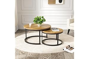 Hawthyhome Round Nesting Coffee Table Set of 2, Side Table for Living Room, Multi-functional Side Table with Metal Frame, /Living Room/Bedroom Brown