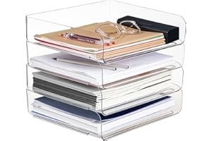 Purilit design 4 PCS Ablagekorb für A4, Dokumentenablage aus PET Kunststoff, A4-Papierablage für Zuhause, Büro,Schule, Stapelbare Schreibtisch Organizer Briefkorb, Briefablage für Akten, Papier