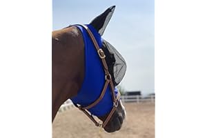 TGW RIDING Masque anti-mouches pour cheval super confortable avec oreilles. Nous ne fabriquons que des produits que les chevaux aiment (bleu foncé, taille L)