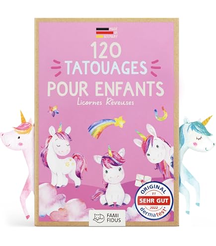 100 Tatouages Licorne Arc-en-Ciel Pour Enfants - Tatouages Temporaires Peau Sensible Fabriqués En Allemagne