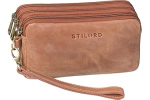STILORD 'Kenneth' Handgelenktasche Herren aus Rauleder braun mit Handgelenk-Schlaufe ideal als Männerhandtasche Reiseorganizer Unterarmtasche und Kuturbeutel - Handtasche Männer Leder