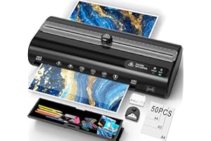 RAYCIAL Plastifieuse, plastifieuse A4, plastifieuse à froid et à chaud avec tiroir de rangement, cutter intégré, perforateur, film de plastification 50 feuilles, pour la maison, l'école et le bureau