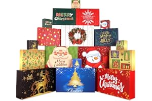 Giiffu Lot de 18 Boîtes cadeau avec couvercles, Noël assortis boite de vacances, 4 tailles différentes, boîte-cadeaux de Noël pour emballage cadeau, salles de classe et articles de fête